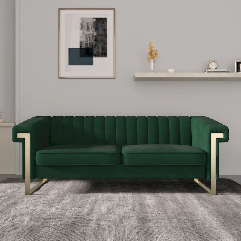 Takefuns Traditional Chesterfield Tufted Velvet Sofa, Couch with Removable Cushions and Gold Legs