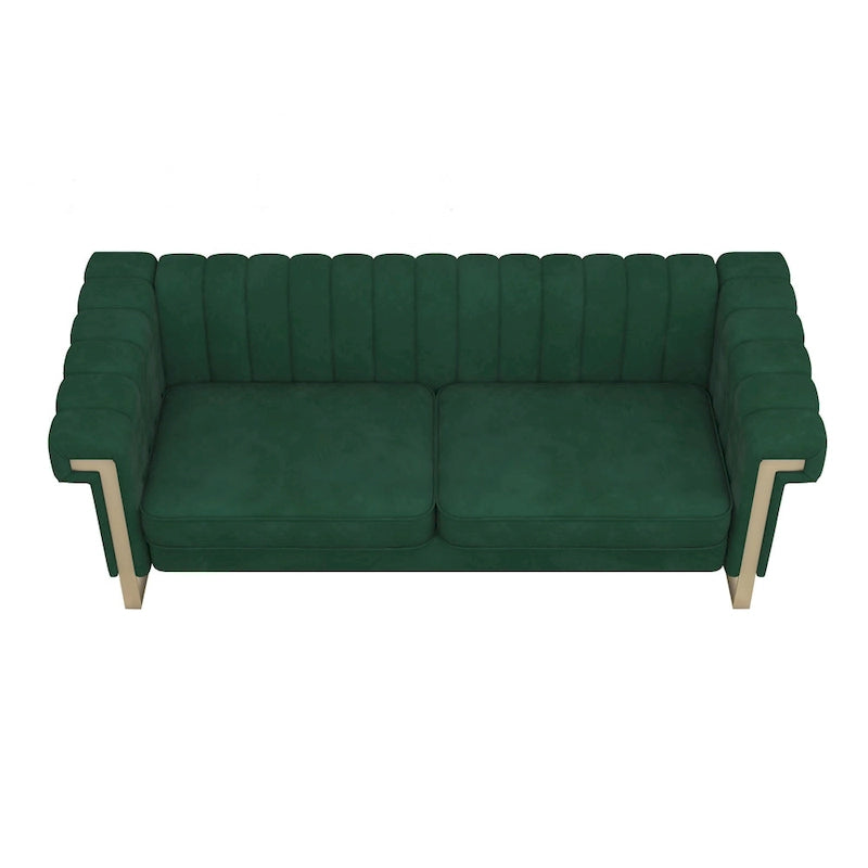 Takefuns Traditional Chesterfield Tufted Velvet Sofa, Couch with Removable Cushions and Gold Legs
