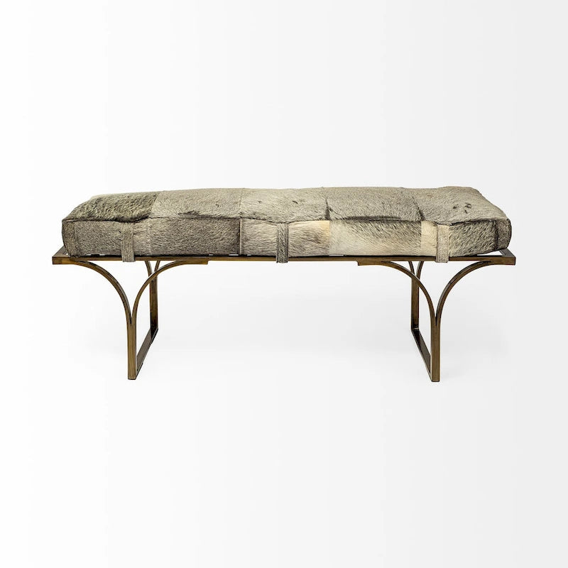 Jessie 55L x 16W Brown Leather Seat W/Black Metal Base Accent Bench - 55.0L x 16.0W x 19.0H