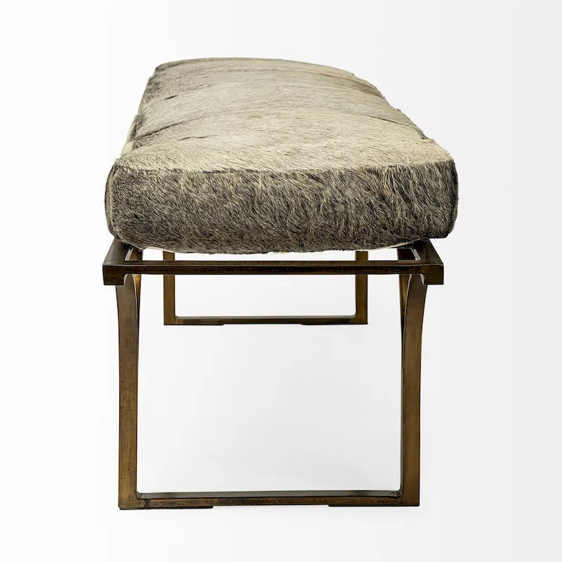Jessie 55L x 16W Brown Leather Seat W/Black Metal Base Accent Bench - 55.0L x 16.0W x 19.0H