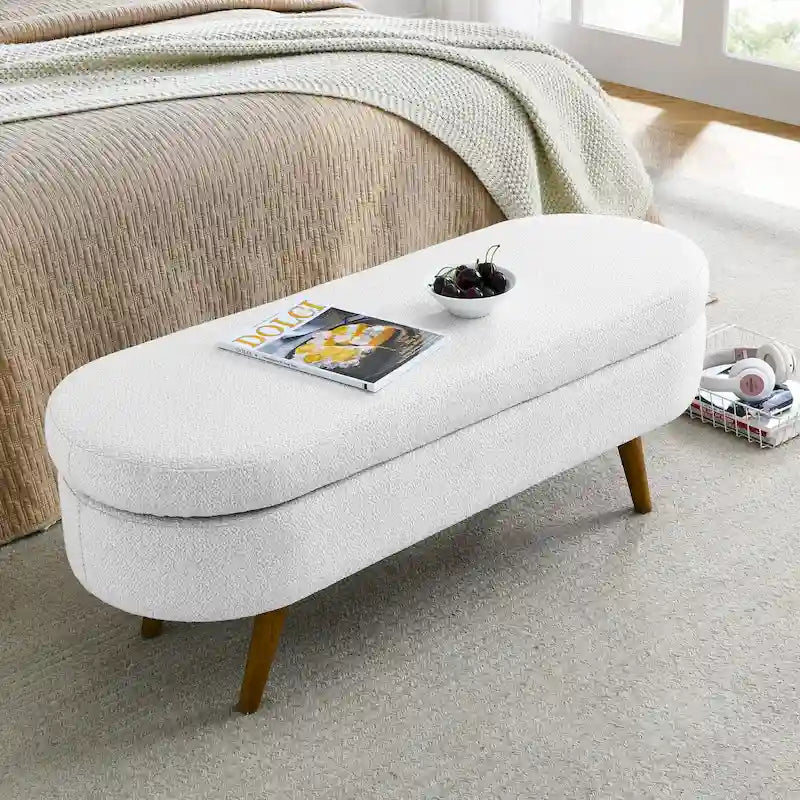Ottoman Oval Storage Bench Rubber Wood Legs - 43.5Lx16Wx16H