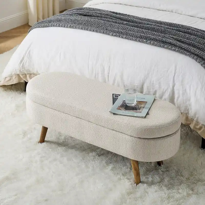 Ottoman Oval Storage Bench Rubber Wood Legs - 43.5Lx16Wx16H