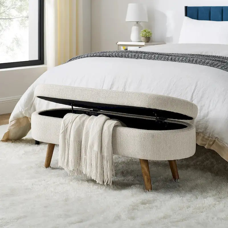 Ottoman Oval Storage Bench Rubber Wood Legs - 43.5Lx16Wx16H