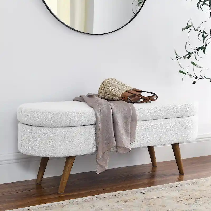 Ottoman Oval Storage Bench Rubber Wood Legs - 43.5Lx16Wx16H