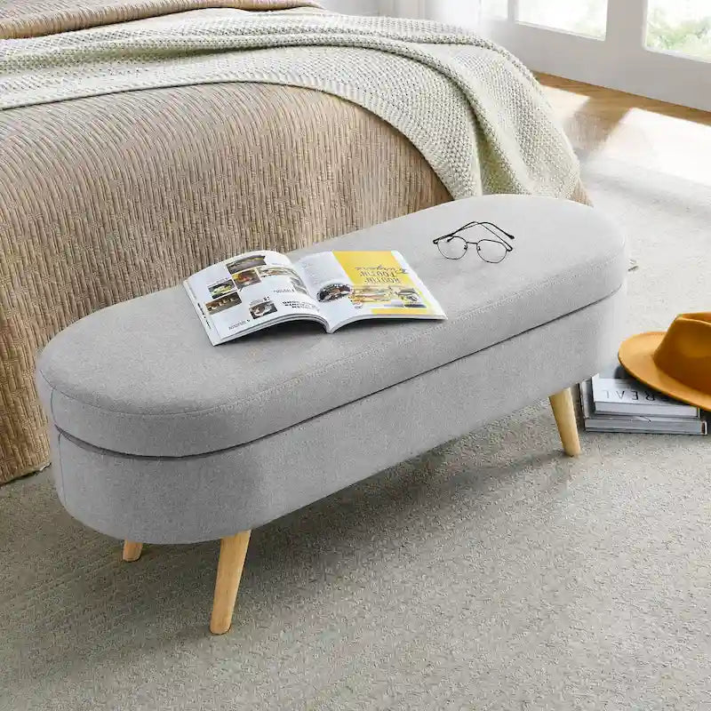 Ottoman Oval Storage Bench Rubber Wood Legs - 43.5Lx16Wx16H
