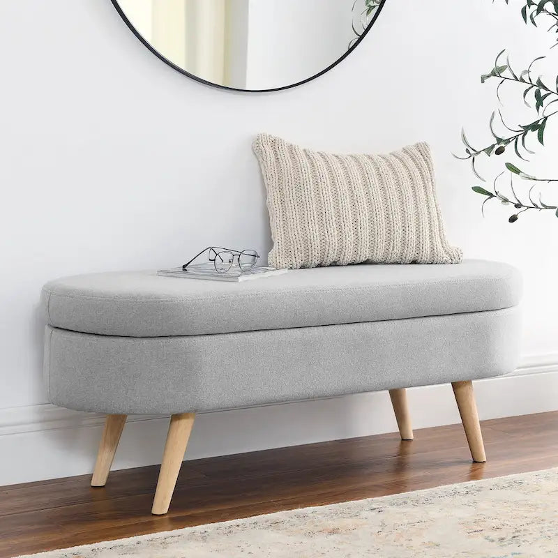 Ottoman Oval Storage Bench Rubber Wood Legs - 43.5Lx16Wx16H