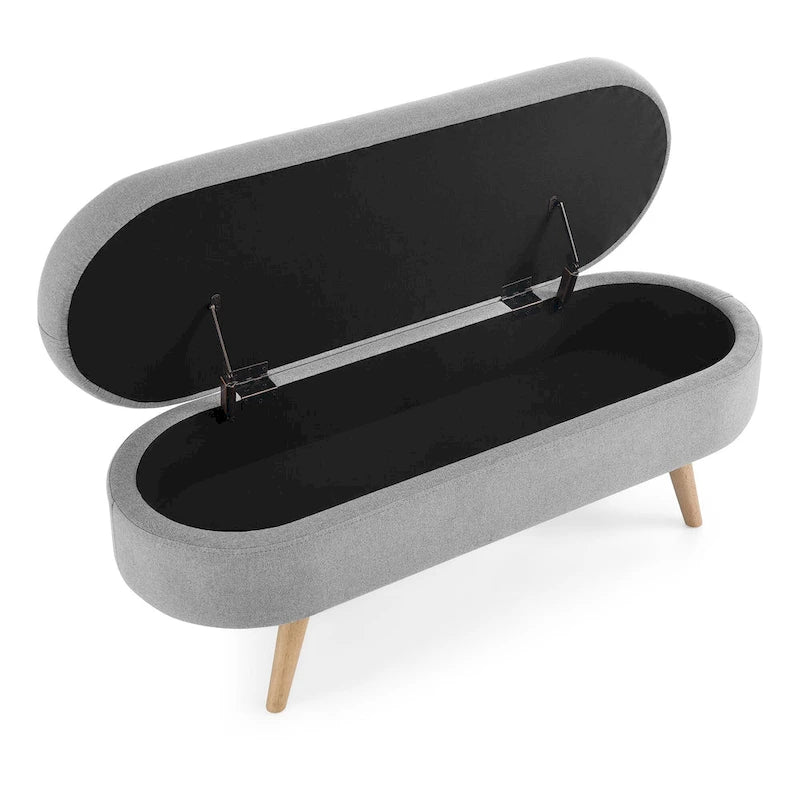 Ottoman Oval Storage Bench Rubber Wood Legs - 43.5Lx16Wx16H