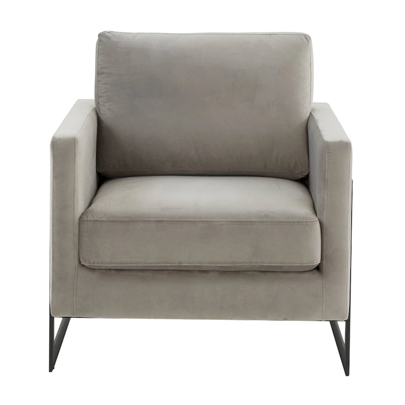 LeisureMod Lincoln Modern Velvet Arm Chair with Black Steel Frame - 35