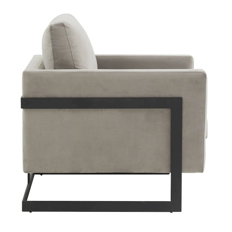 LeisureMod Lincoln Modern Velvet Arm Chair with Black Steel Frame - 35