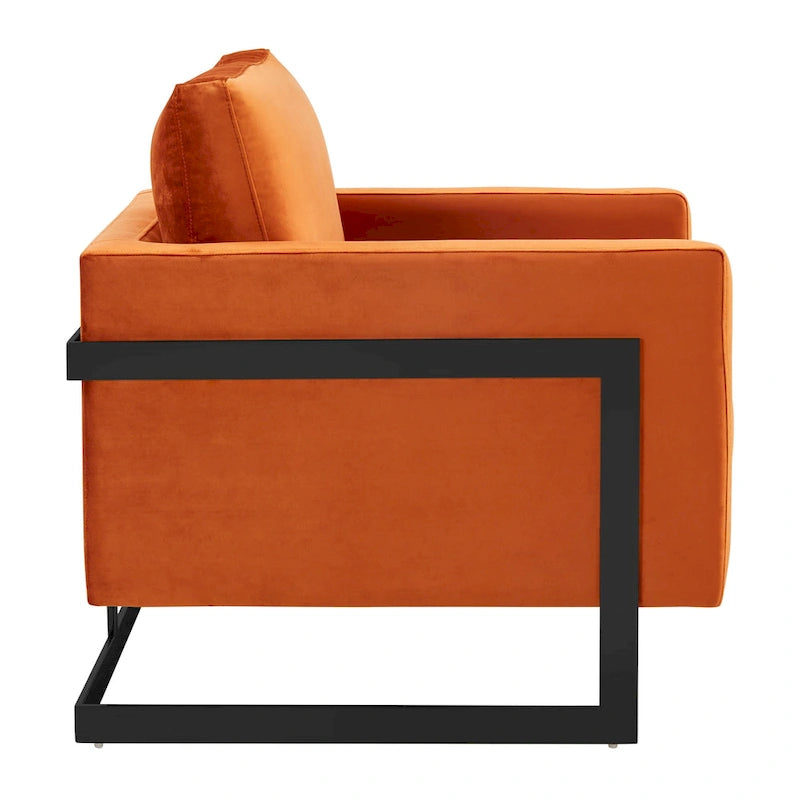LeisureMod Lincoln Modern Velvet Arm Chair with Black Steel Frame - 35