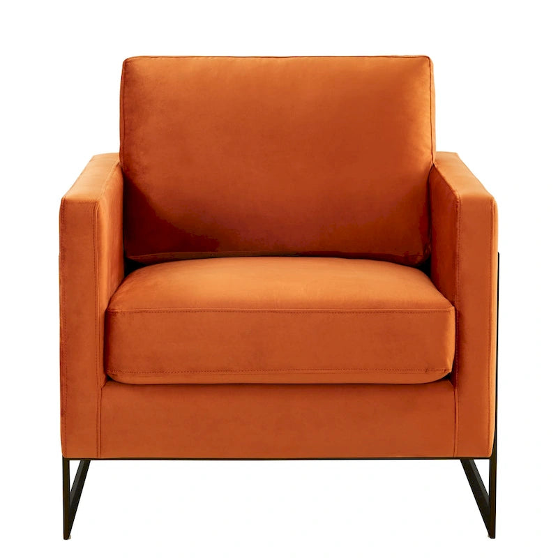 LeisureMod Lincoln Modern Velvet Arm Chair with Black Steel Frame - 35