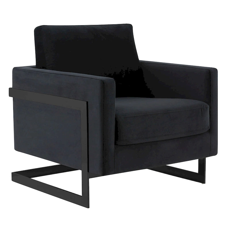 LeisureMod Lincoln Modern Velvet Arm Chair with Black Steel Frame - 35