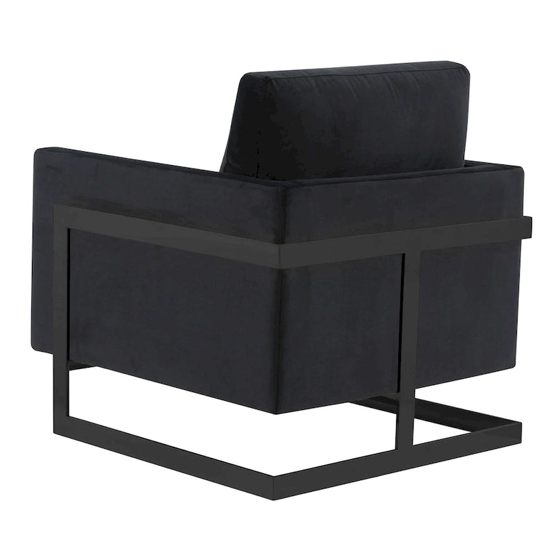 LeisureMod Lincoln Modern Velvet Arm Chair with Black Steel Frame - 35