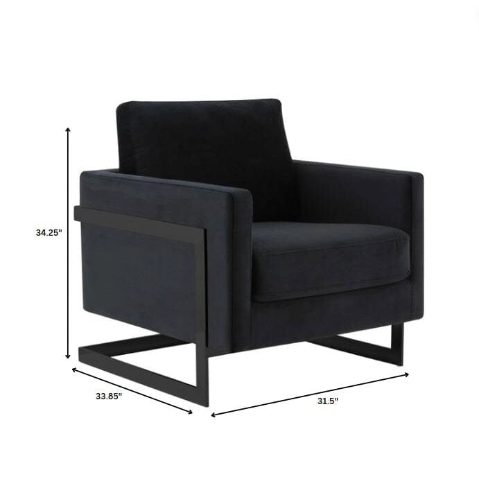 LeisureMod Lincoln Modern Velvet Arm Chair with Black Steel Frame - 35
