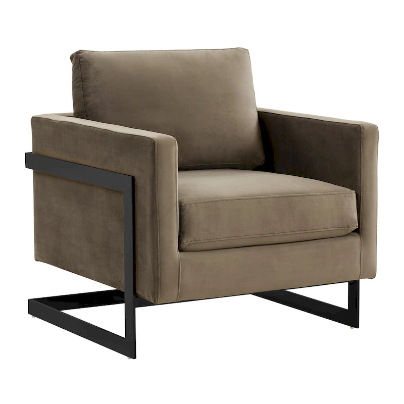 LeisureMod Lincoln Modern Velvet Arm Chair with Black Steel Frame - 35