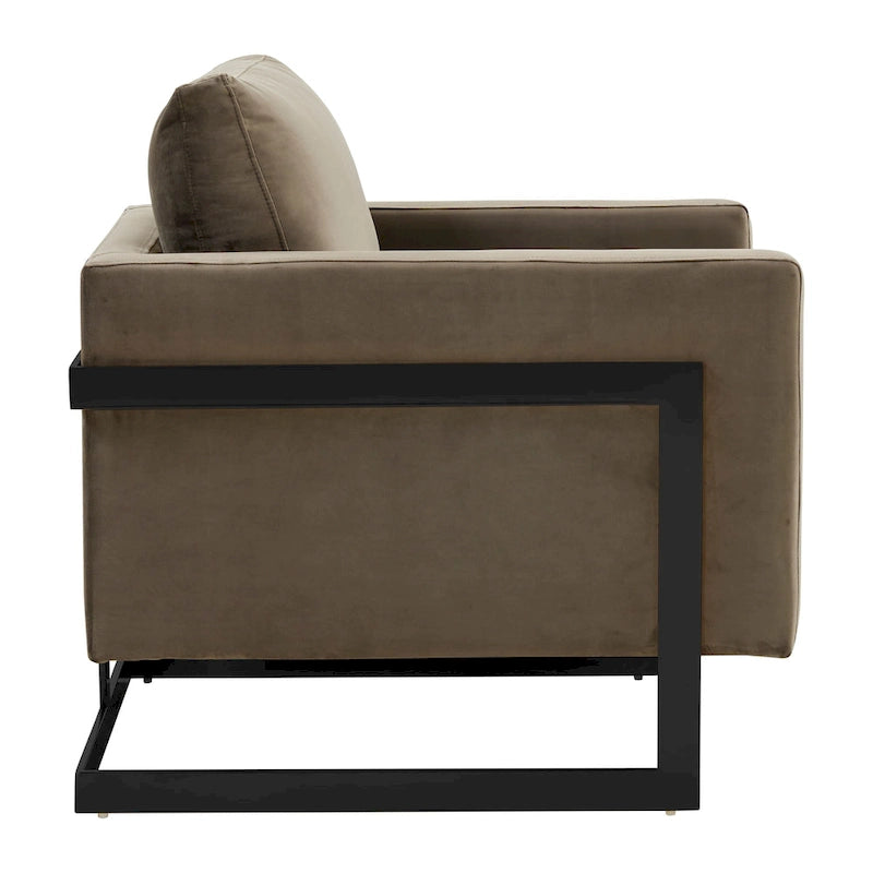LeisureMod Lincoln Modern Velvet Arm Chair with Black Steel Frame - 35