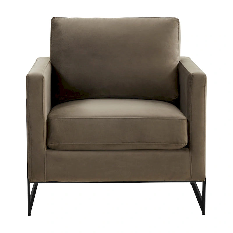LeisureMod Lincoln Modern Velvet Arm Chair with Black Steel Frame - 35