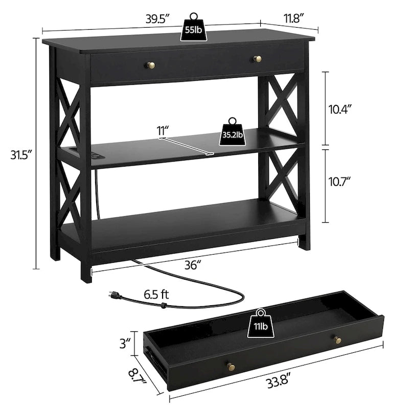 Yaheetech Wooden Console Table with Power Outlet Entryway Table