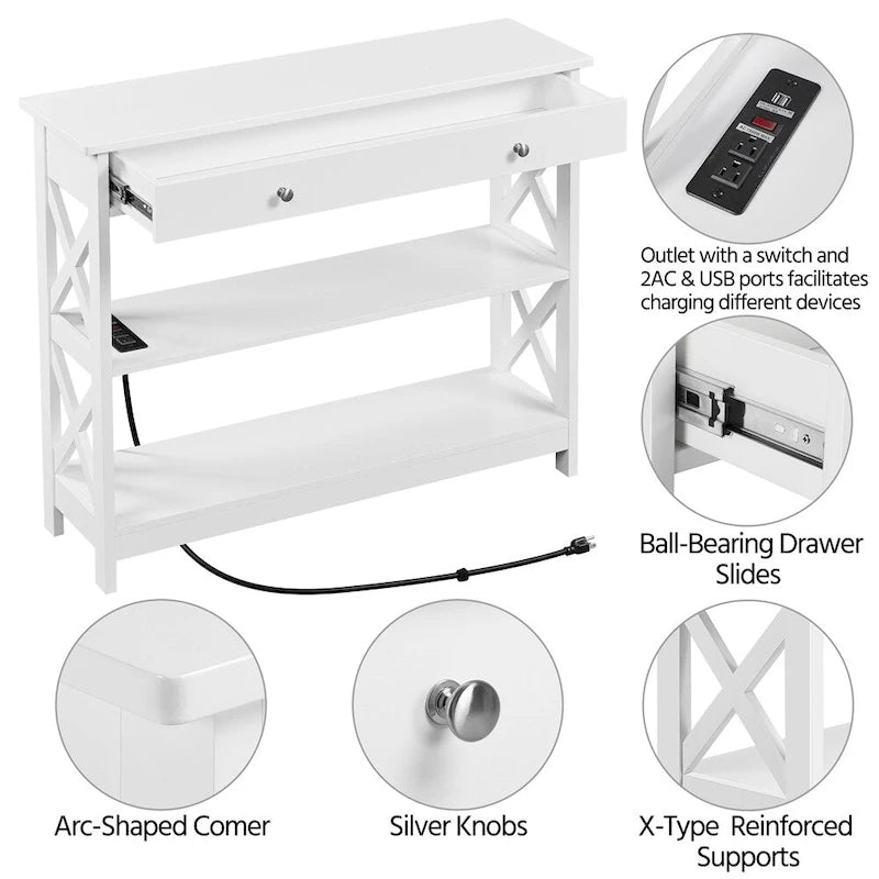 Yaheetech Wooden Console Table with Power Outlet Entryway Table