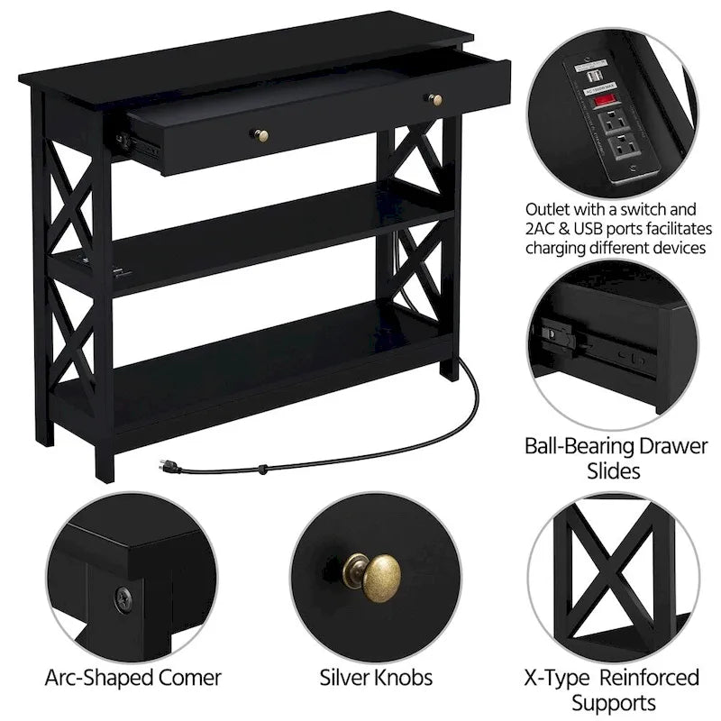 Yaheetech Wooden Console Table with Power Outlet Entryway Table