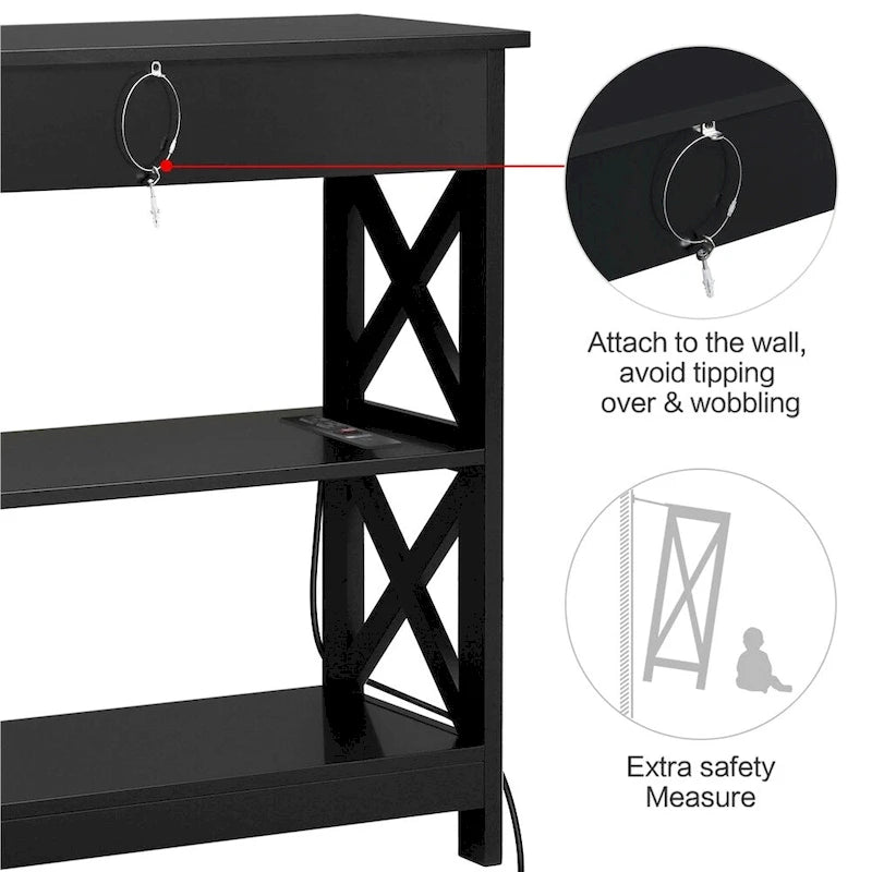 Yaheetech Wooden Console Table with Power Outlet Entryway Table