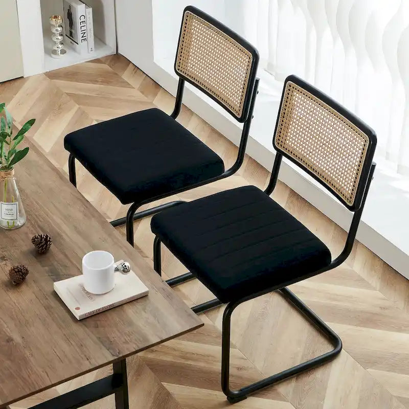 Chaises de salle à manger en rotin et velours