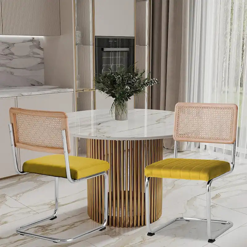 Chaises de salle à manger en rotin et velours