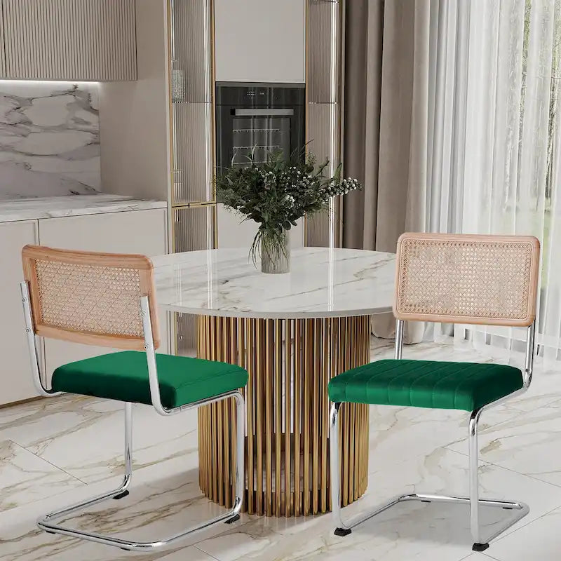 Chaises de salle à manger en rotin et velours