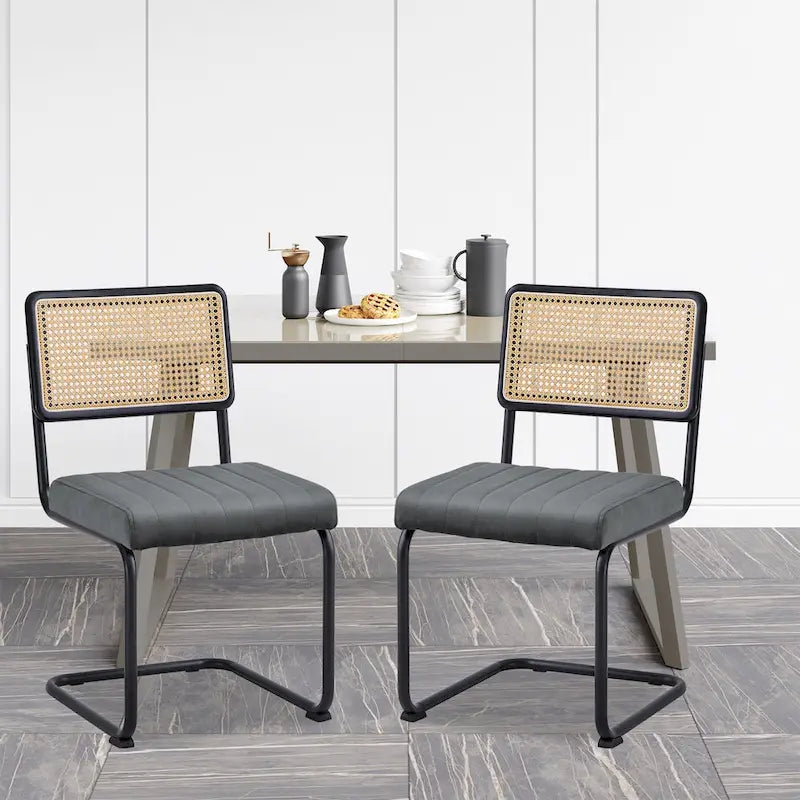 Chaises de salle à manger en rotin et velours