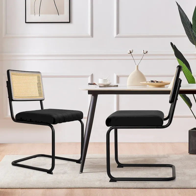 Chaises de salle à manger en rotin et velours