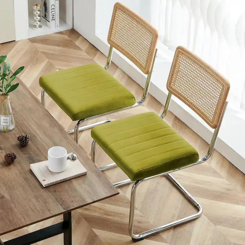 Chaises de salle à manger en rotin et velours