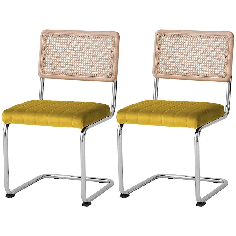 Chaises de salle à manger en rotin et velours