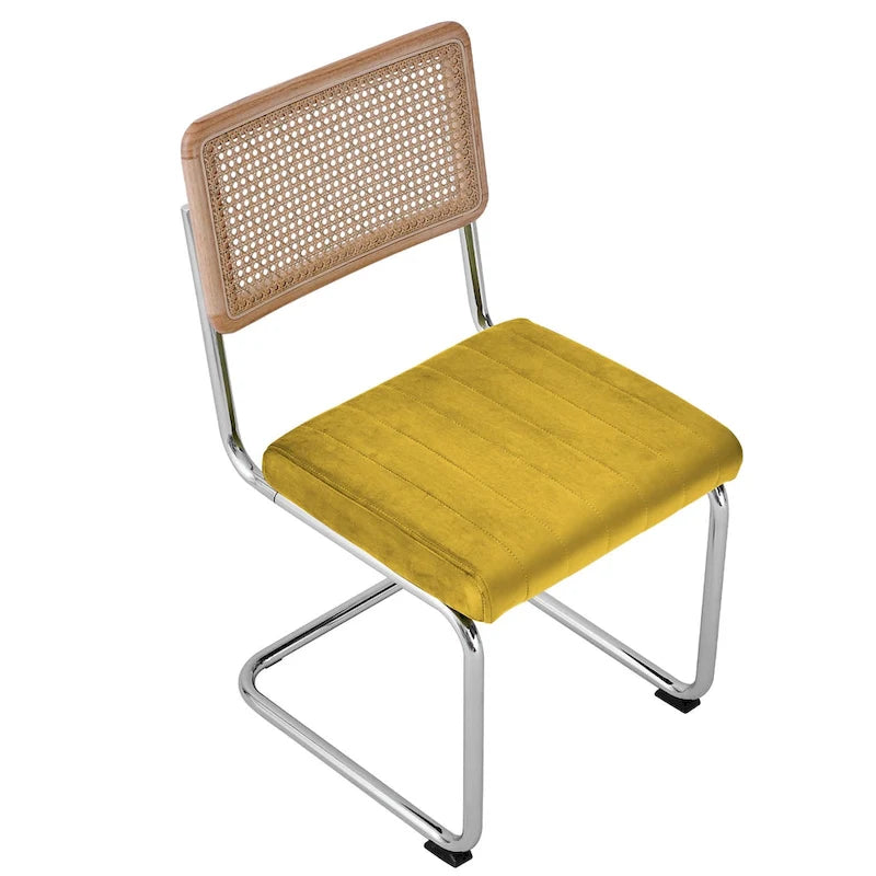 Chaises de salle à manger en rotin et velours