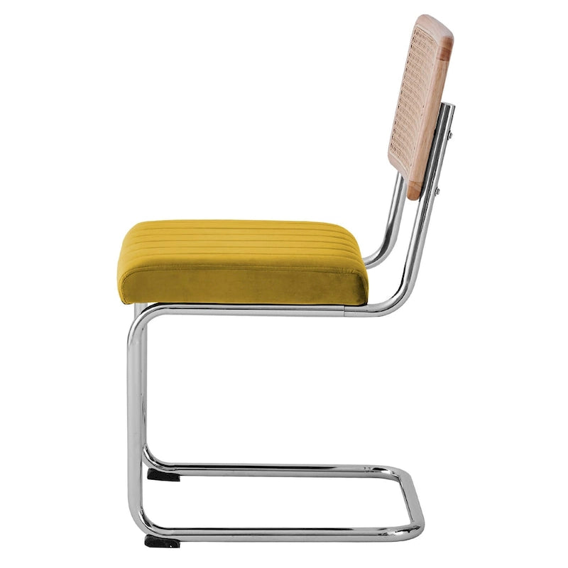 Chaises de salle à manger en rotin et velours