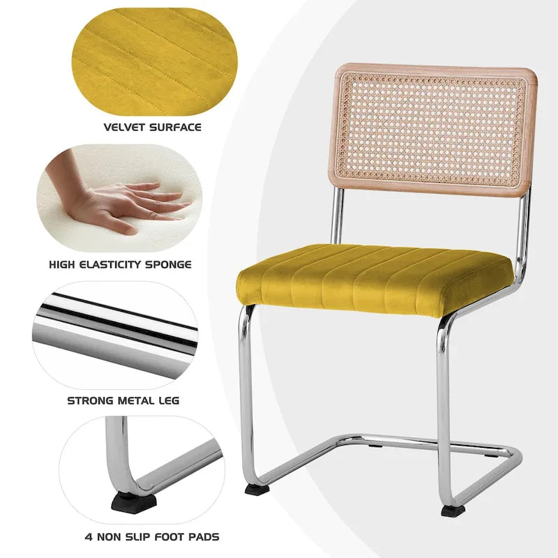 Chaises de salle à manger en rotin et velours