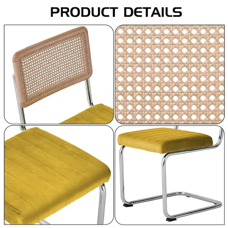 Chaises de salle à manger en rotin et velours