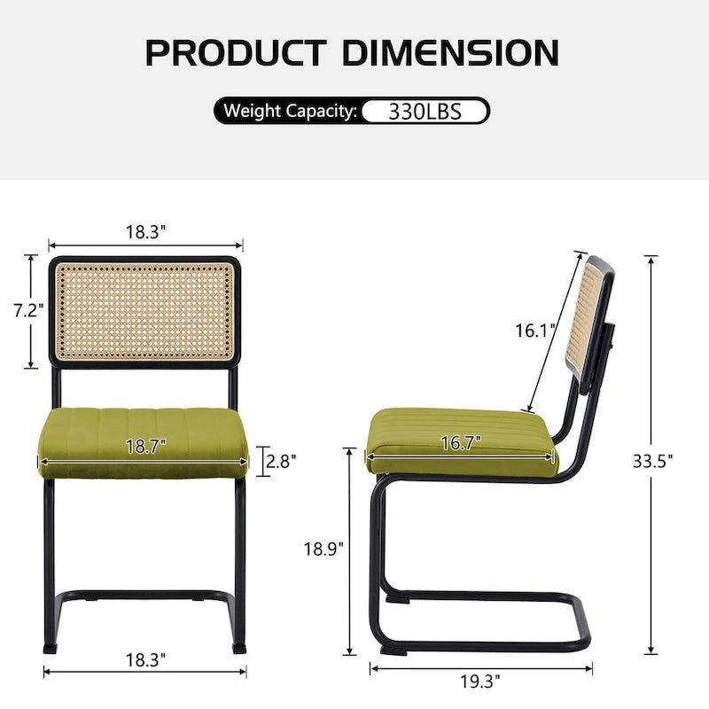 Chaises de salle à manger en rotin et velours