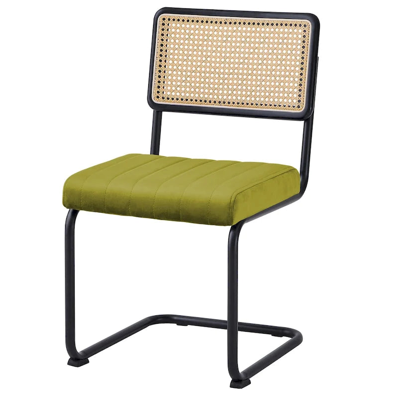 Chaises de salle à manger en rotin et velours