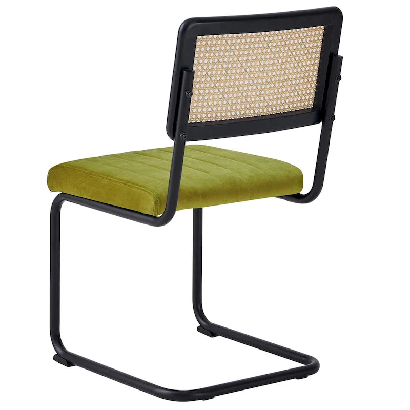 Chaises de salle à manger en rotin et velours