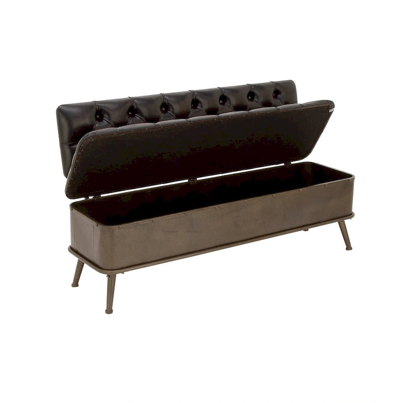 Metal Storage Bench with Tufted Faux Leather - Black - Roche River Decor - 19W x 54L x 31H