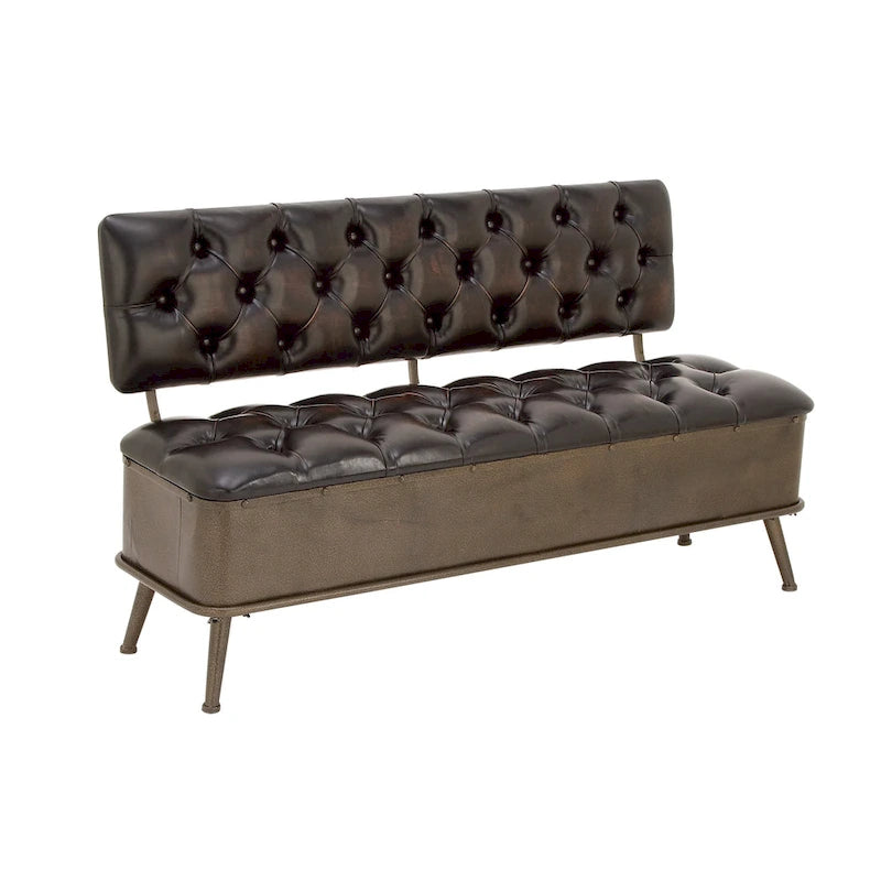 Metal Storage Bench with Tufted Faux Leather - Black - Roche River Decor - 19W x 54L x 31H