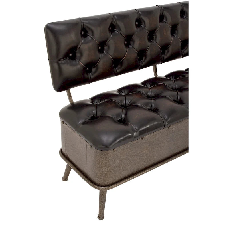 Metal Storage Bench with Tufted Faux Leather - Black - Roche River Decor - 19W x 54L x 31H