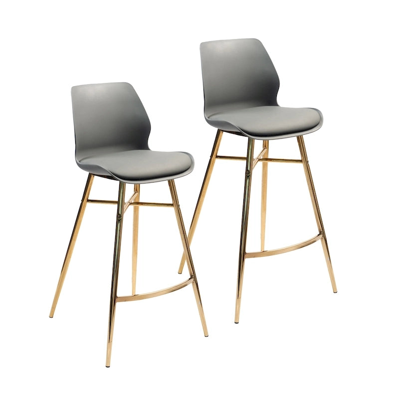 Porthos Home Calix Bar Stools Set of 2, PU Leather, Gold Chrome Legs