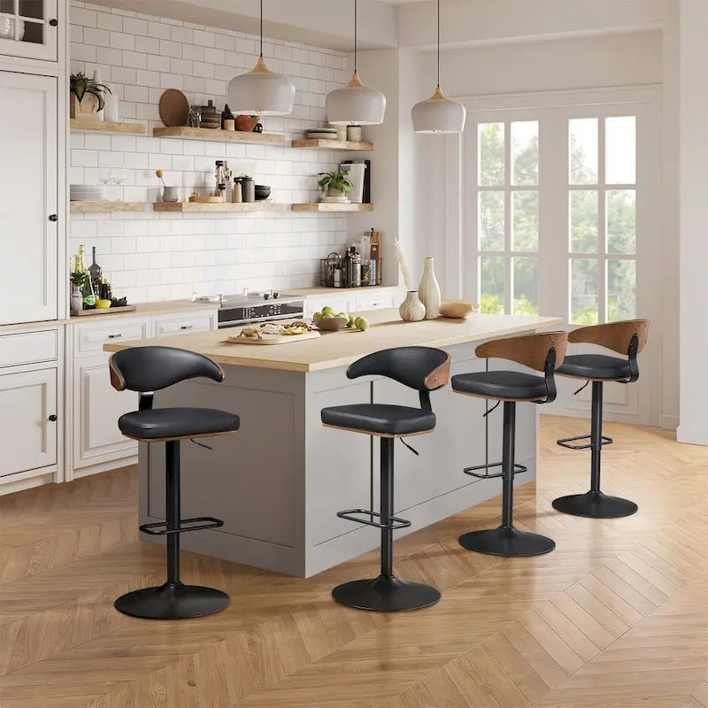 Tabourets de bar pivotants réglables en bois courbé