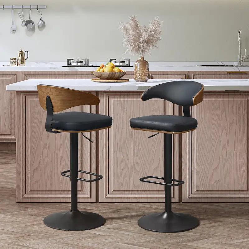 Tabourets de bar pivotants réglables en bois courbé