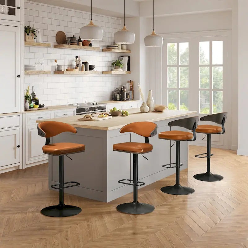 Tabourets de bar pivotants réglables en bois courbé