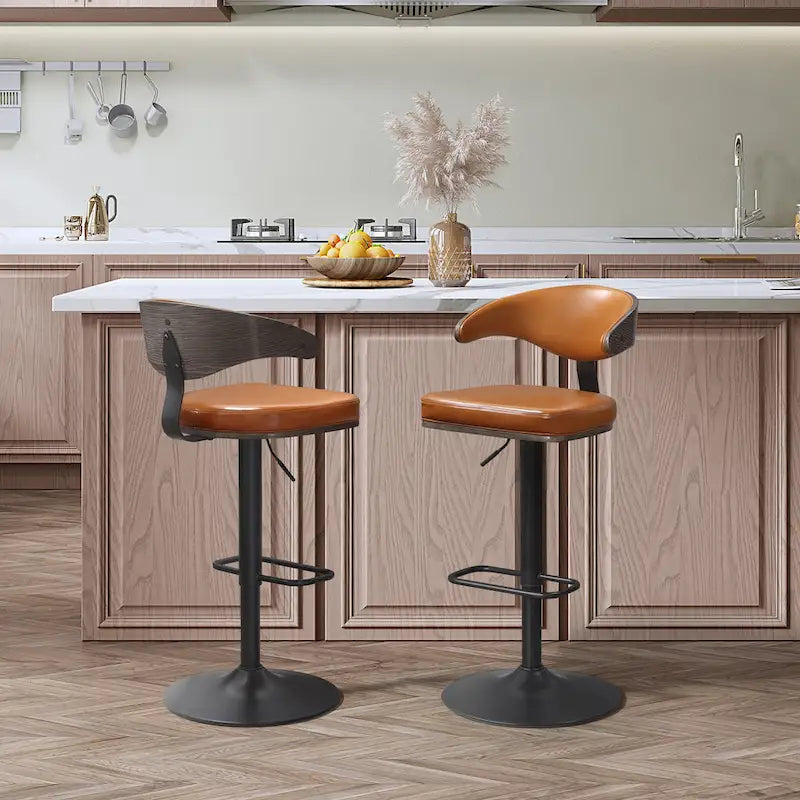 Tabourets de bar pivotants réglables en bois courbé