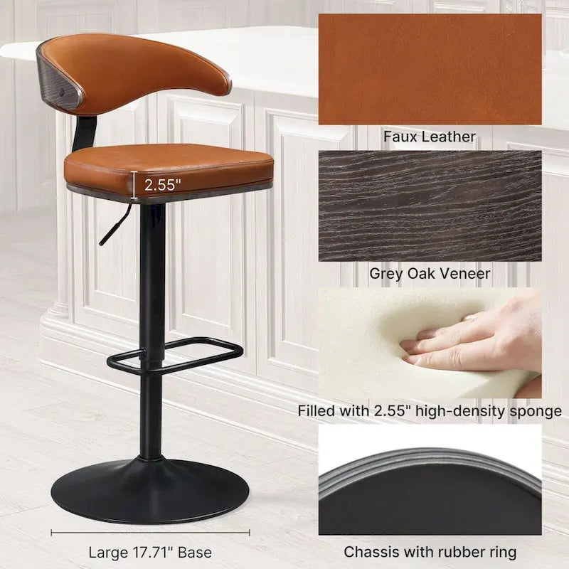 Tabourets de bar pivotants réglables en bois courbé