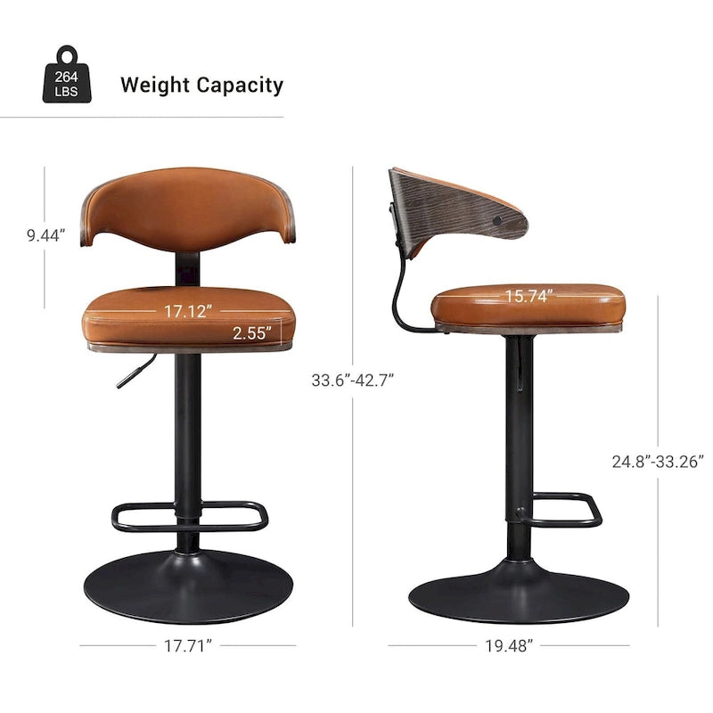 Tabourets de bar pivotants réglables en bois courbé