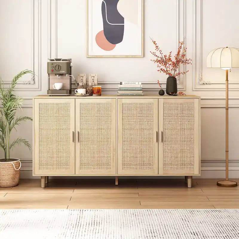4-Door Rattan Decorative Storage Cabinet - N/A